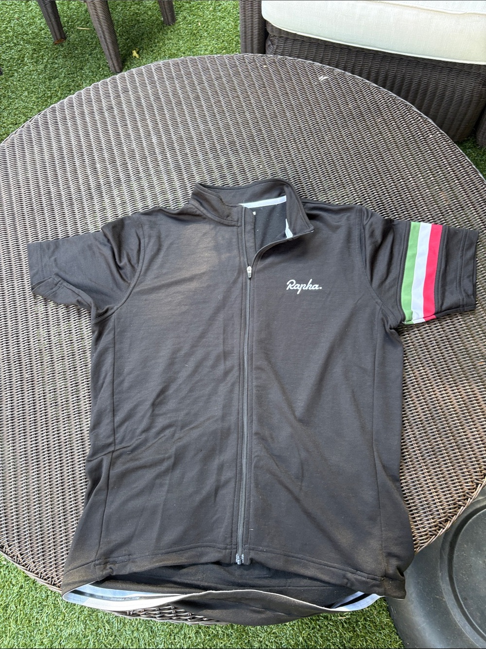 Rapha Black Kids Cycling Jersey with Pink and Green Sleeve Stripes